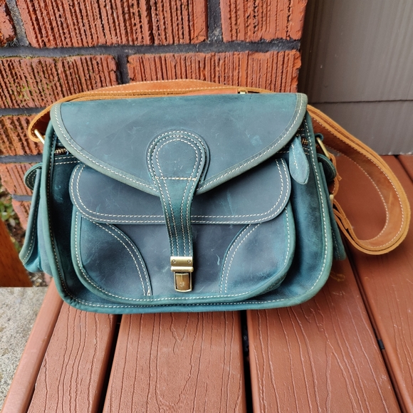 Fossil Handbags - Fossil Purple Relic Olive Green Leather Camera Travel Crossbody Organizer Bag